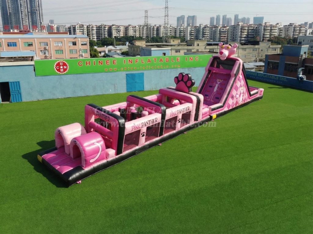 T7-4957 Pink Panther Theme Inflatable Obstacle Courses