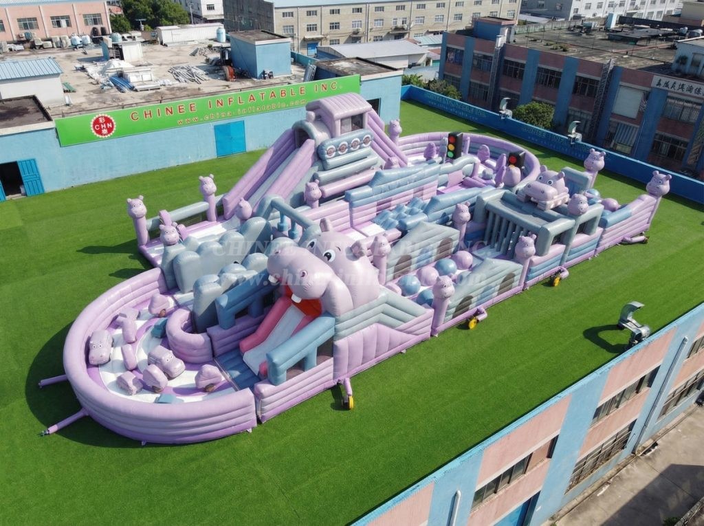 T7-5197 Hippo Theme Ginat Inflatable Obstacle Courses Challenging Run