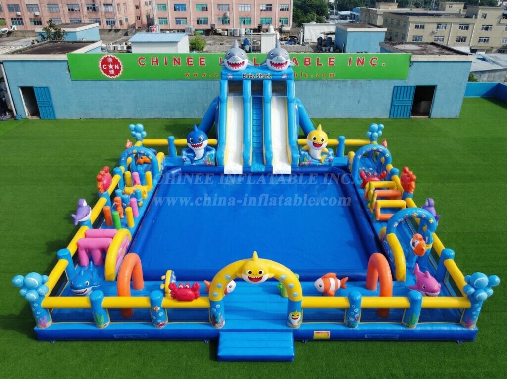 Pool3-852 Baby Shark Theme Inflatable Pool Water Park