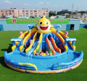 T8-6102 Baby Shark Theme Inflatable Water Slide