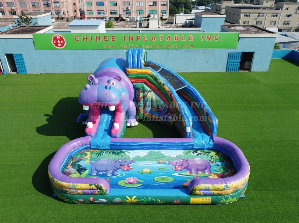 T8-6155 Hippo Theme Inflatable Water Slide