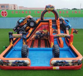 T8-6173 Monster Trucks Theme Inflatable Water Slide