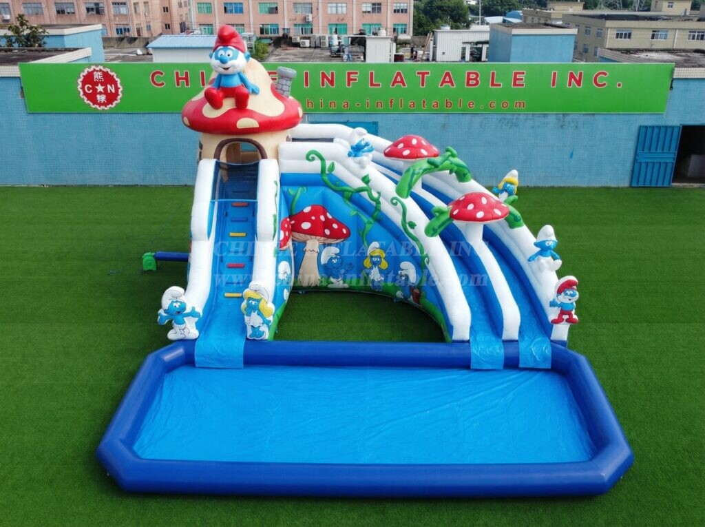 T8-6210 The Smurfs Theme Inflatable Water Slide