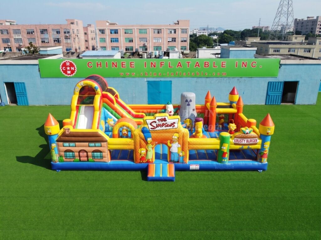 T2-8943 The Simpsons Theme Inflatable Combo Bouncy Castle with Slide