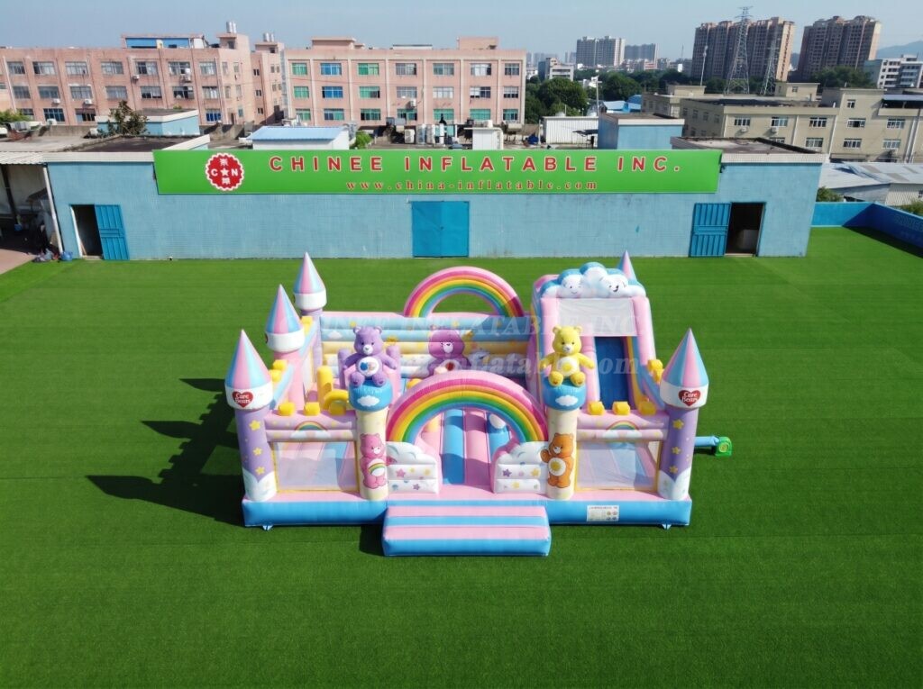 T2-8953 Care Bears Rainbow Inflatable Combo Bouncy Castle with Slide