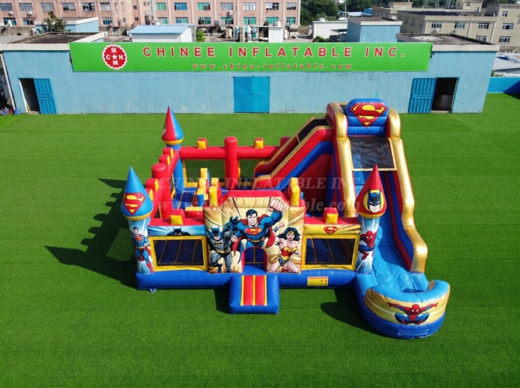 T2-9007 Superhero Inflatable Bounce House Combo with Slide