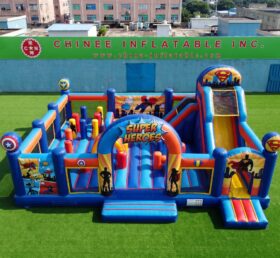 T2-9009 Super Heroes Inflatable Combo Bouncy Castle with Slide and Obstacles
